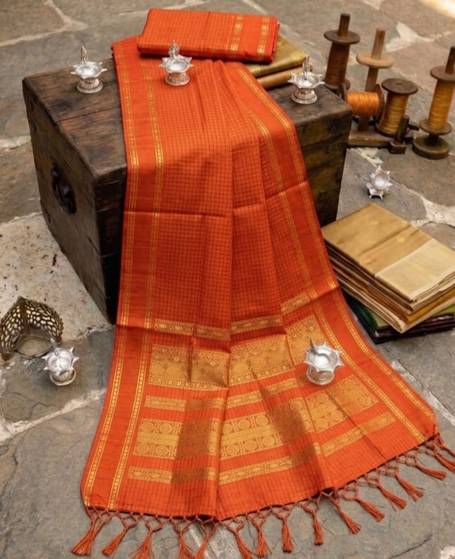 Classic Korvai Zari Checked Cotton Saree